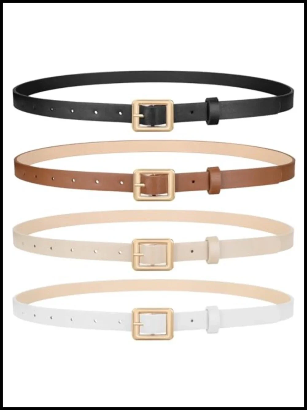 4 Pack Women Skinny Belts for Jeans, Faux Leather Thin Waist Belt with Gold